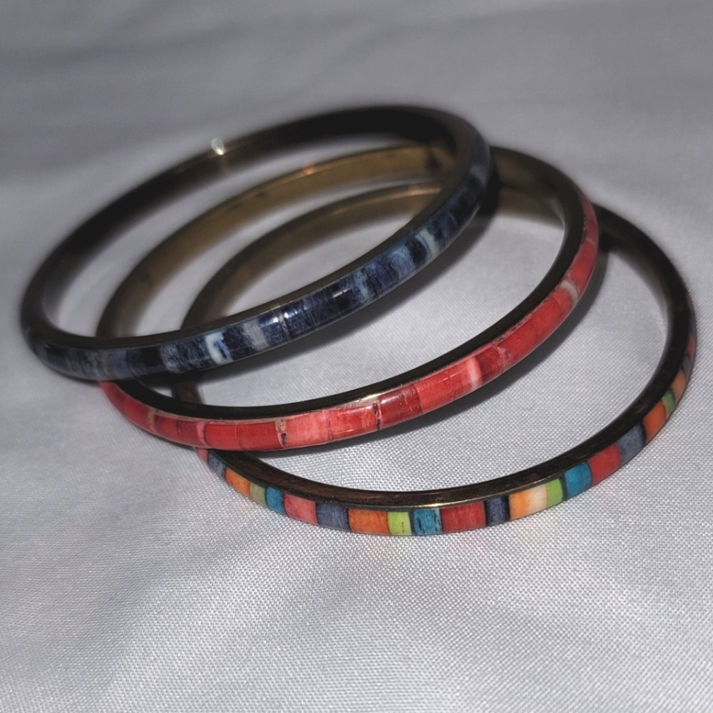Colorful Bangle Set Brass Inlay